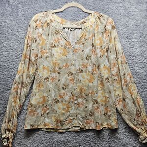Andree By Unit Green Floral Blouse Womens Size Small Flowy Vneck